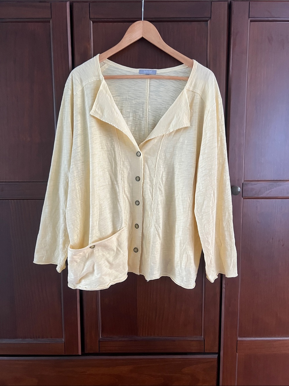 Habitat Clothes to Live In Peruvian Cotton Rolled Edge Pocket Cardigan XL Yellow